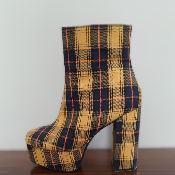 Forever 21 Yellow Plaid Platform Booties Size 6 - Picture 4 of 8